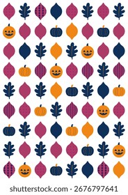 Patrón de otoño de Halloween con calabazas y hojas de fondo de Vector