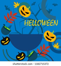 Halloween autumn pumpkin fallen leaf witch cauldron vector