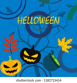 Halloween autumn pumpkin fallen leaf witch cauldron vector
