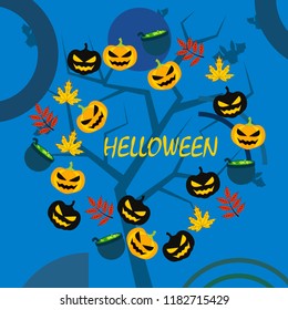 Halloween autumn pumpkin fallen leaf witch cauldron vector