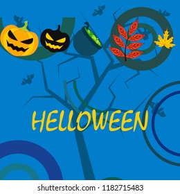 Halloween autumn pumpkin fallen leaf witch cauldron vector