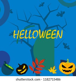 Halloween autumn pumpkin fallen leaf witch cauldron vector