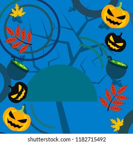 Halloween autumn pumpkin fallen leaf witch cauldron vector