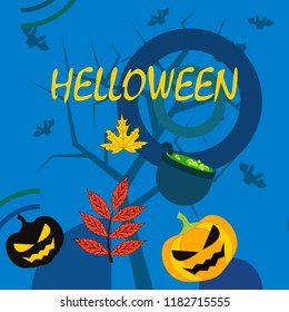 Halloween autumn pumpkin fallen leaf witch cauldron vector
