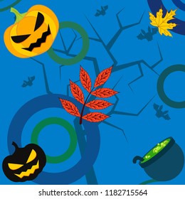 Halloween autumn pumpkin fallen leaf witch cauldron vector