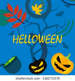 Halloween autumn pumpkin fallen leaf witch cauldron vector