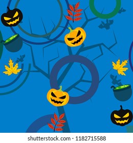 Halloween autumn pumpkin fallen leaf witch cauldron vector