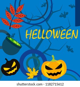 Halloween autumn pumpkin fallen leaf witch cauldron vector