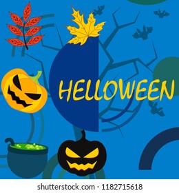 Halloween autumn pumpkin fallen leaf witch cauldron vector