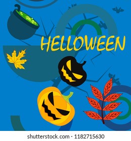Halloween autumn pumpkin fallen leaf witch cauldron vector