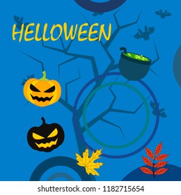 Halloween autumn pumpkin fallen leaf witch cauldron vector