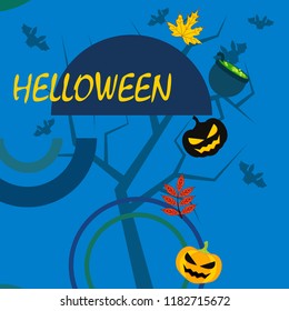 Halloween autumn pumpkin fallen leaf witch cauldron vector