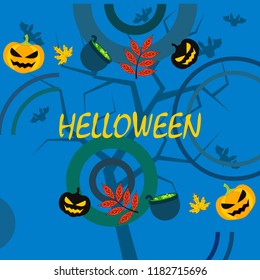 Halloween autumn pumpkin fallen leaf witch cauldron vector