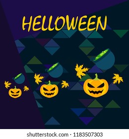 Halloween autumn pumpkin fallen leaf witch cauldron vector