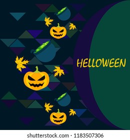 Halloween autumn pumpkin fallen leaf witch cauldron vector