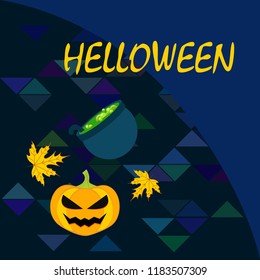 Halloween autumn pumpkin fallen leaf witch cauldron vector