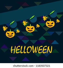 Halloween autumn pumpkin fallen leaf witch cauldron vector