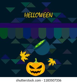 Halloween autumn pumpkin fallen leaf witch cauldron vector