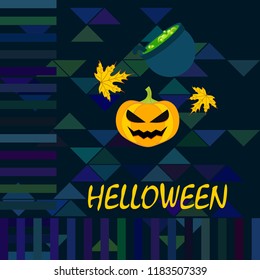 Halloween autumn pumpkin fallen leaf witch cauldron vector