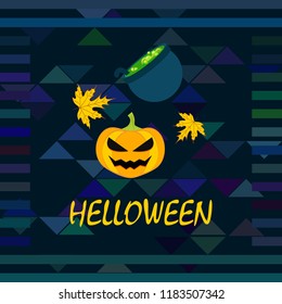 Halloween autumn pumpkin fallen leaf witch cauldron vector