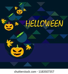Halloween autumn pumpkin fallen leaf witch cauldron vector