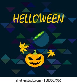 Halloween autumn pumpkin fallen leaf witch cauldron vector