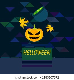 Halloween autumn pumpkin fallen leaf witch cauldron vector