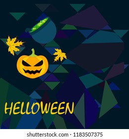 Halloween autumn pumpkin fallen leaf witch cauldron vector