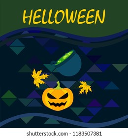 Halloween autumn pumpkin fallen leaf witch cauldron vector
