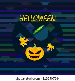 Halloween autumn pumpkin fallen leaf witch cauldron vector