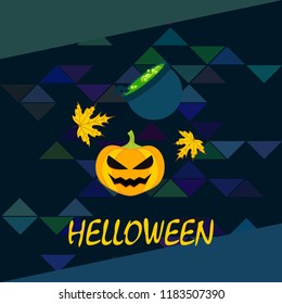 Halloween autumn pumpkin fallen leaf witch cauldron vector