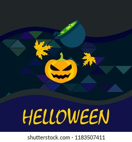 Halloween autumn pumpkin fallen leaf witch cauldron vector