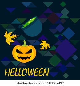 Halloween autumn pumpkin fallen leaf witch cauldron vector