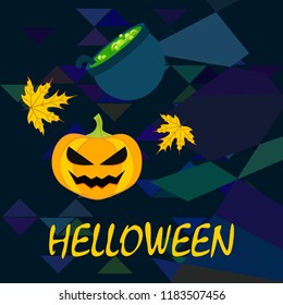 Halloween autumn pumpkin fallen leaf witch cauldron vector