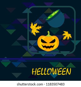 Halloween autumn pumpkin fallen leaf witch cauldron vector