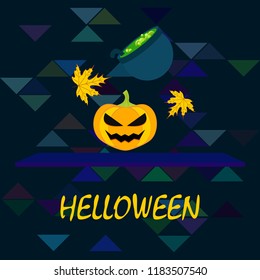 Halloween autumn pumpkin fallen leaf witch cauldron vector