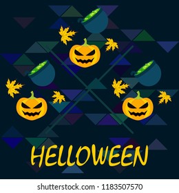 Halloween autumn pumpkin fallen leaf witch cauldron vector