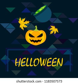 Halloween autumn pumpkin fallen leaf witch cauldron vector