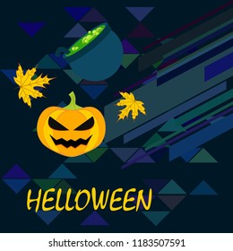 Halloween autumn pumpkin fallen leaf witch cauldron vector