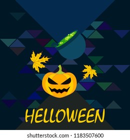 Halloween autumn pumpkin fallen leaf witch cauldron vector