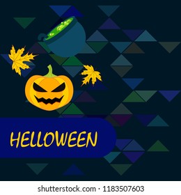 Halloween autumn pumpkin fallen leaf witch cauldron vector