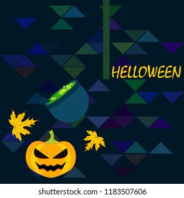 Halloween autumn pumpkin fallen leaf witch cauldron vector