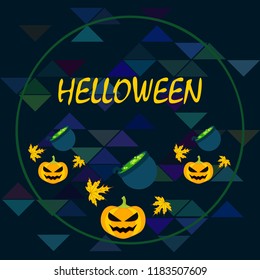 Halloween autumn pumpkin fallen leaf witch cauldron vector