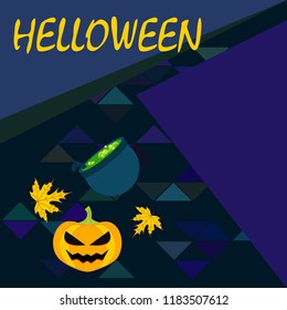 Halloween autumn pumpkin fallen leaf witch cauldron vector