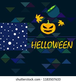 Halloween autumn pumpkin fallen leaf witch cauldron vector