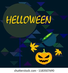 Halloween autumn pumpkin fallen leaf witch cauldron vector
