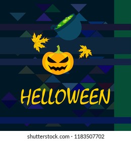 Halloween autumn pumpkin fallen leaf witch cauldron vector