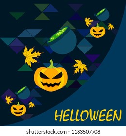 Halloween autumn pumpkin fallen leaf witch cauldron vector