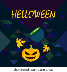 Halloween autumn pumpkin fallen leaf witch cauldron vector