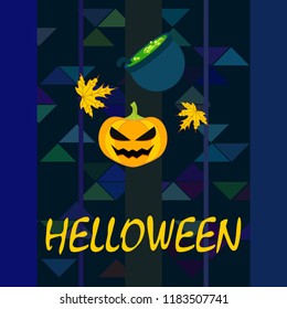 Halloween autumn pumpkin fallen leaf witch cauldron vector